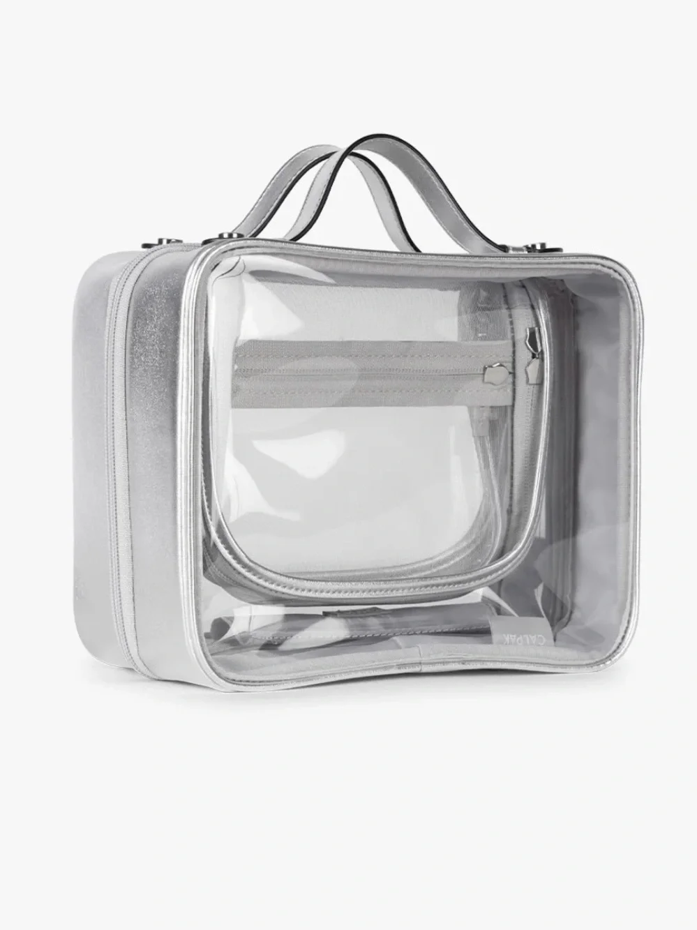 Calpak Silver-Trim Clear Cosmetic Carry Case Medium